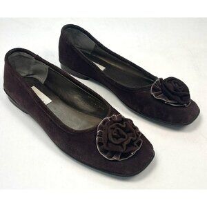 UNISA Womens US 8 Brown Genuine SUEDE BALLET FLATS w/ Velvet/Suede Flower EUC